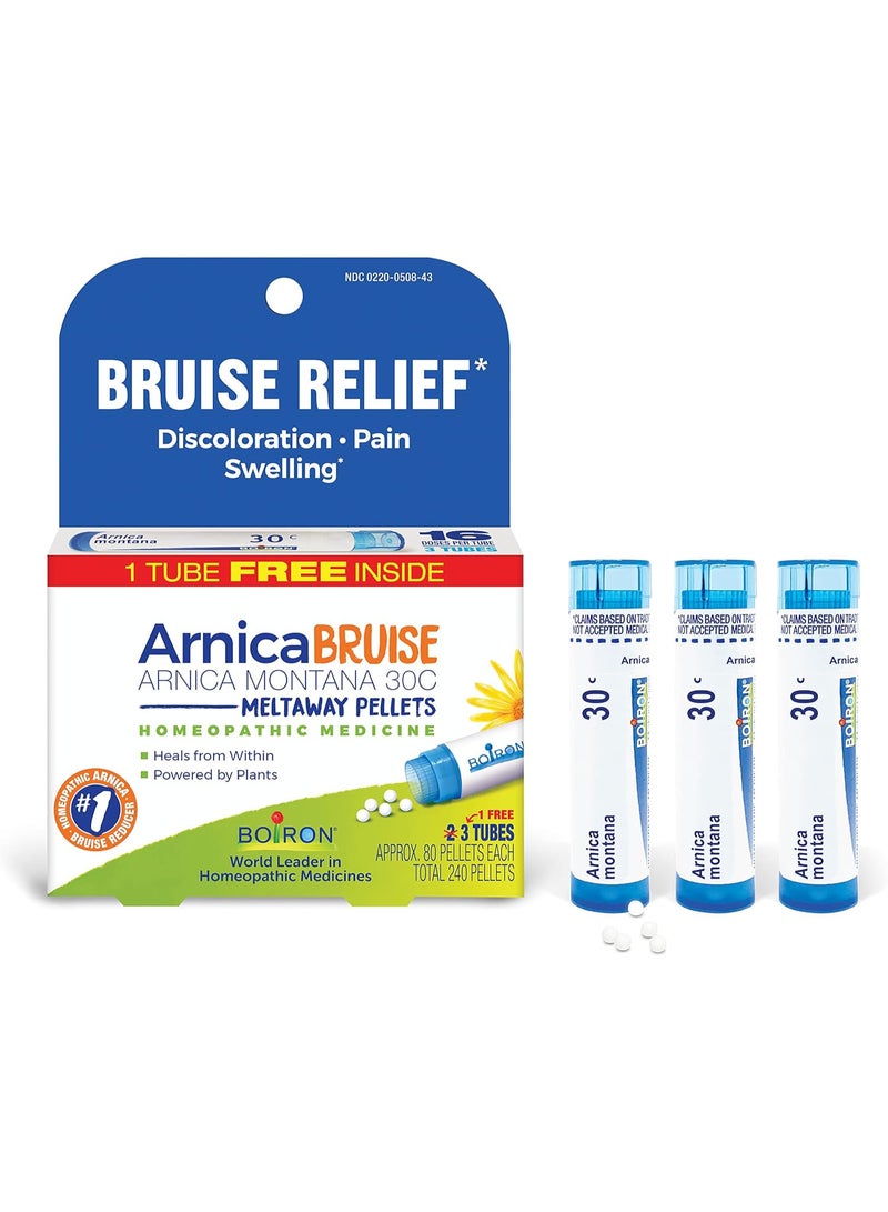 Boiron Arnica Bruise - Arnica Montana 30c for Relief of Pain, Swelling, and Discoloration from Bruises - 3 Count (240 Pellets) - Image 1